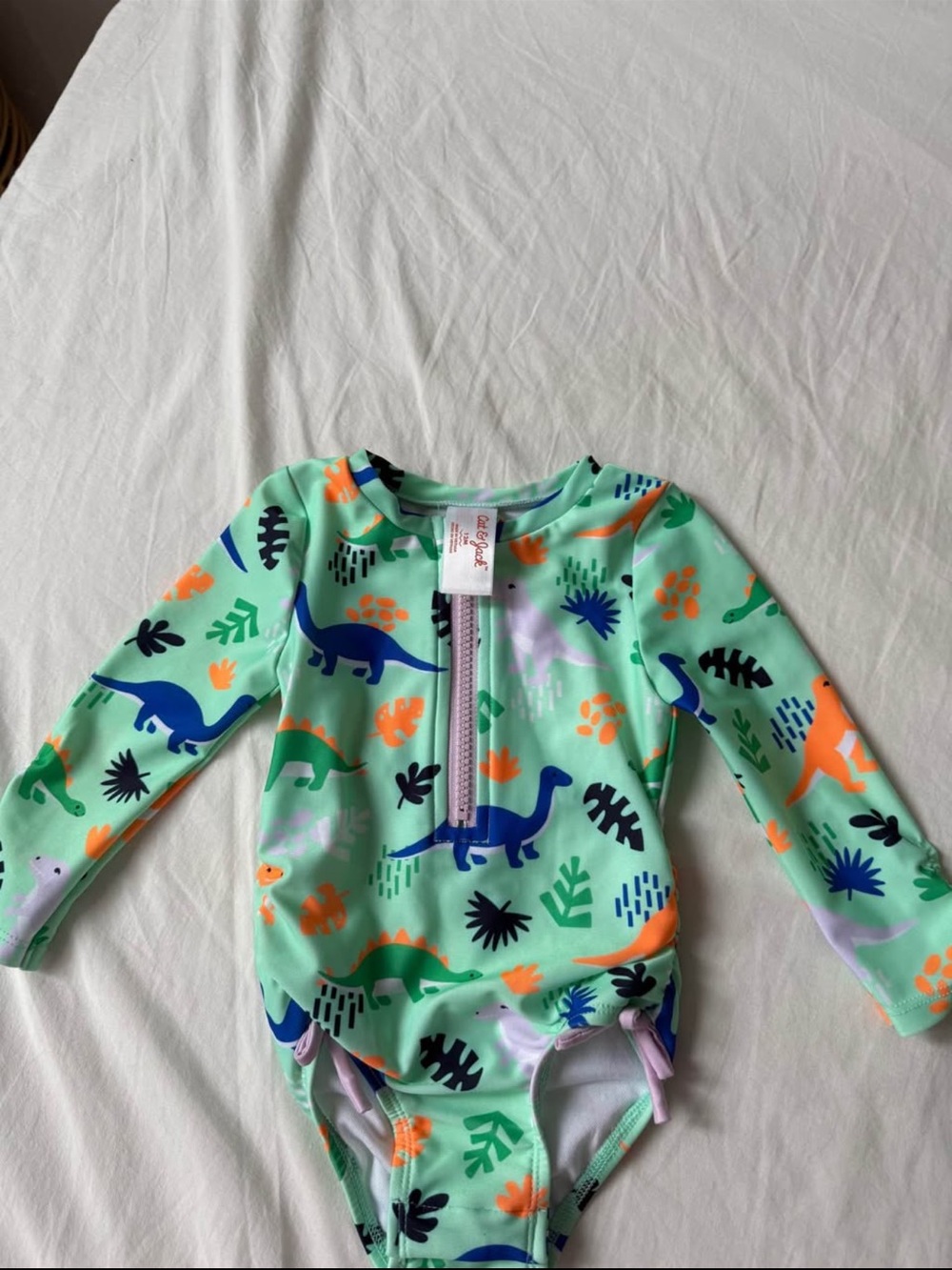 Cat & Jack Mint Green Long-Sleeve Dino Rashguard Swimsuit